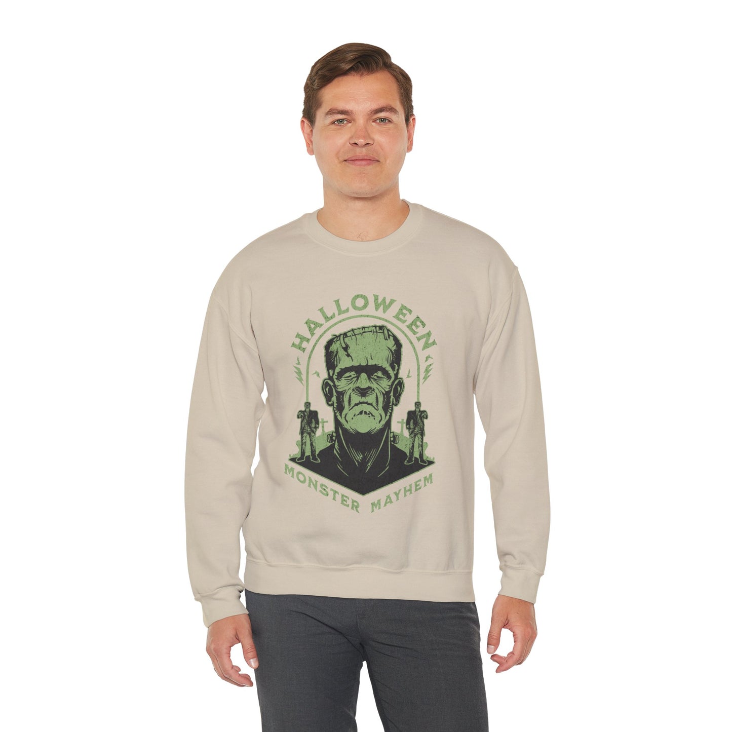 Vintage Halloween Frankenstein Monster Graphic Sweatshirt, Creepy Spooky Book Lover Gift, Horror Movie, Fall Festival Party Sweater. Sweatshirt Printify