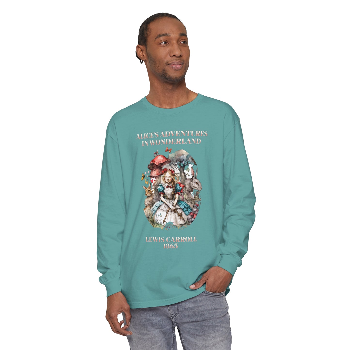 Alice in Wonderland Vintage Long Sleeve Shirt, Lewis Carroll Dark Academia TShirt, Mad Hatter Tea Party Queen of Hearts Bookish Booktok Gift Long-sleeve Printify