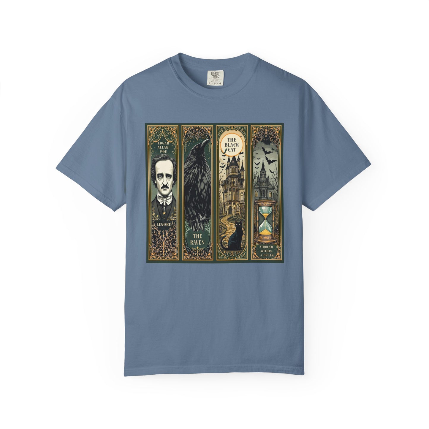 Edgar Allan Poe T-Shirt Gothic Graphic Tee The Raven Nevermore Quote Horror Literature Shirt Dark Academia Aesthetic Halloween Party Gift T-Shirt Printify Blue Jean S