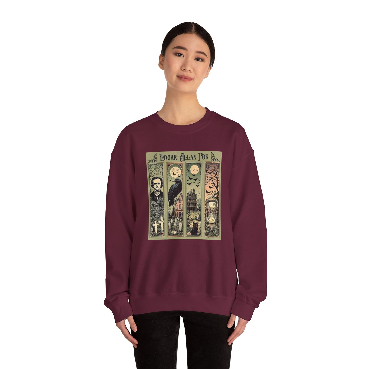 Edgar Allan Poe Sweatshirt The Raven Nevermore Gothic Horror Sweater Dark Academia Macabre Halloween Gift for Book Lovers Birthday Christmas