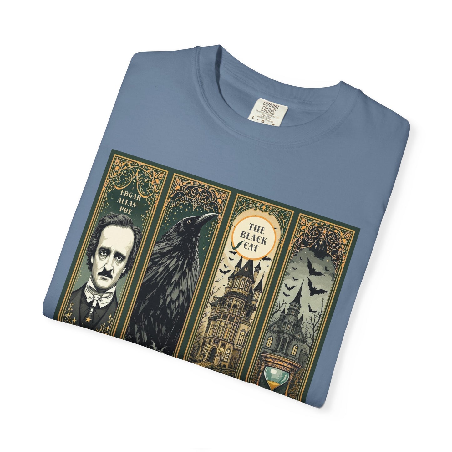 Edgar Allan Poe T-Shirt Gothic Graphic Tee The Raven Nevermore Quote Horror Literature Shirt Dark Academia Aesthetic Halloween Party Gift