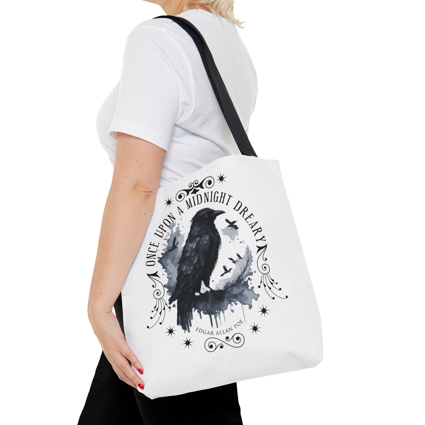 Edgar Allan Poe Tote Bag, The Raven Vintage Poetry Lover Shoulder Bag, Dark Academia, Literary, Bookish, Bookclub Gift, Fall Autumn Gift Bags Printify