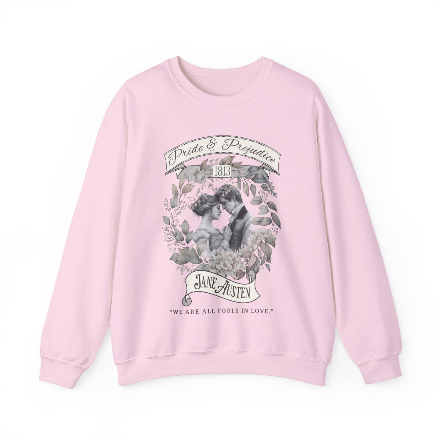 Jane Austen Sweatshirt, Pride & Prejudice Historical Romance Sweater, Bookish Literary Jane Austen Fan Art Gift, Gift for Her, Readers, Sweatshirt Printify S Light Pink