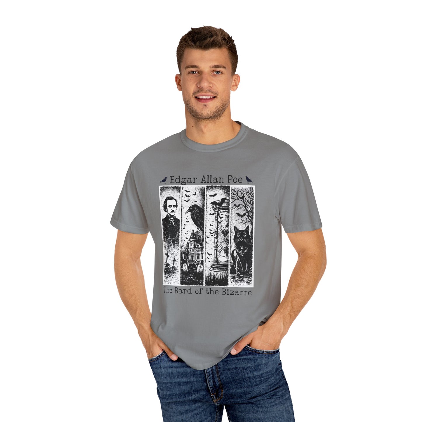 Edgar Allan Poe T-Shirt Gothic Graphic Tee The Raven Nevermore Quote Horror Literature Shirt Dark Academia Aesthetic Halloween Party Gift