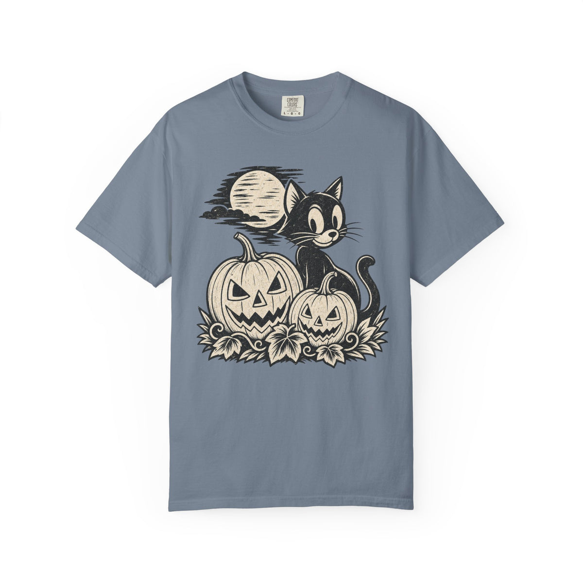 Black Cat with Jack-o'-Lanterns T-Shirt | Halloween Pumpkin Cat Shirt