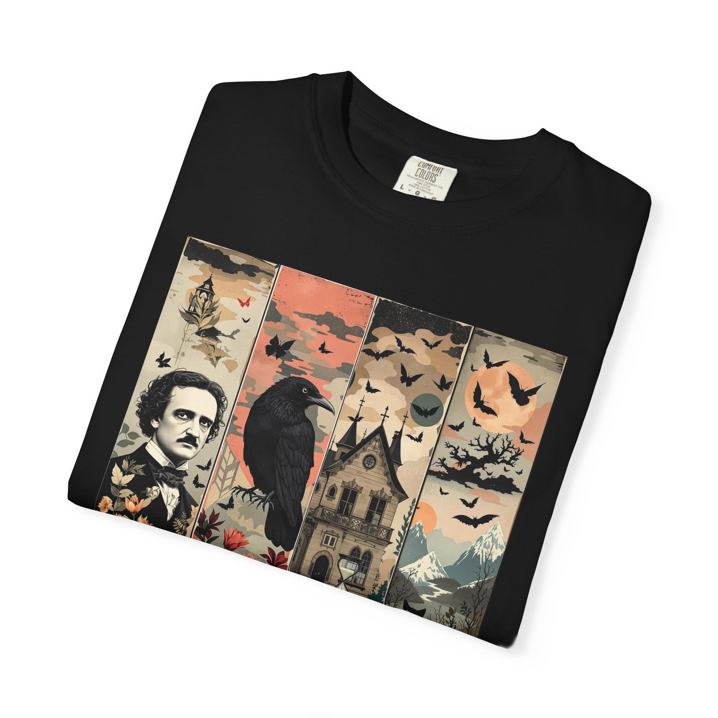 Edgar Allan Poe T-Shirt Gothic Graphic Tee The Raven Nevermore Quote Horror Literature Shirt Dark Academia Aesthetic Halloween Party Gift
