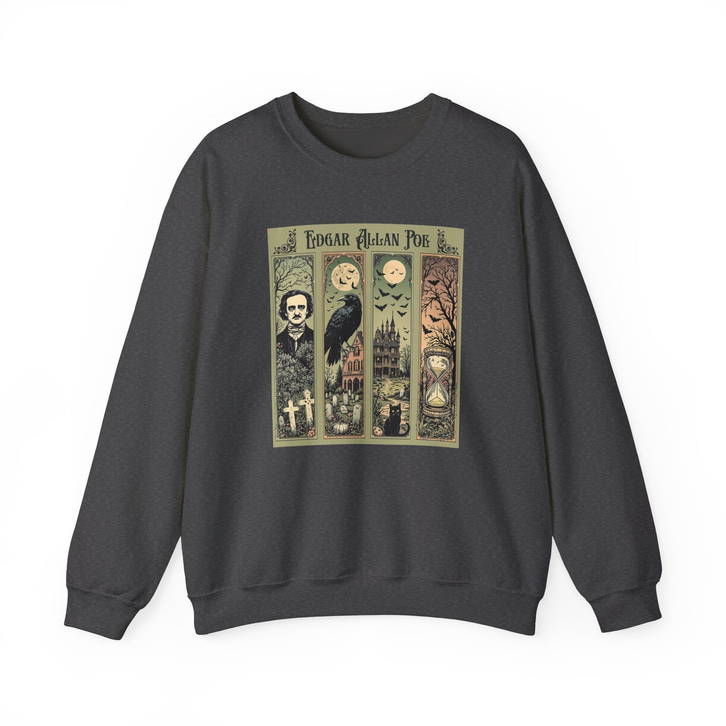 Edgar Allan Poe Sweatshirt The Raven Nevermore Gothic Horror Sweater Dark Academia Macabre Halloween Gift for Book Lovers Birthday Christmas Sweatshirt Printify Dark Heather S