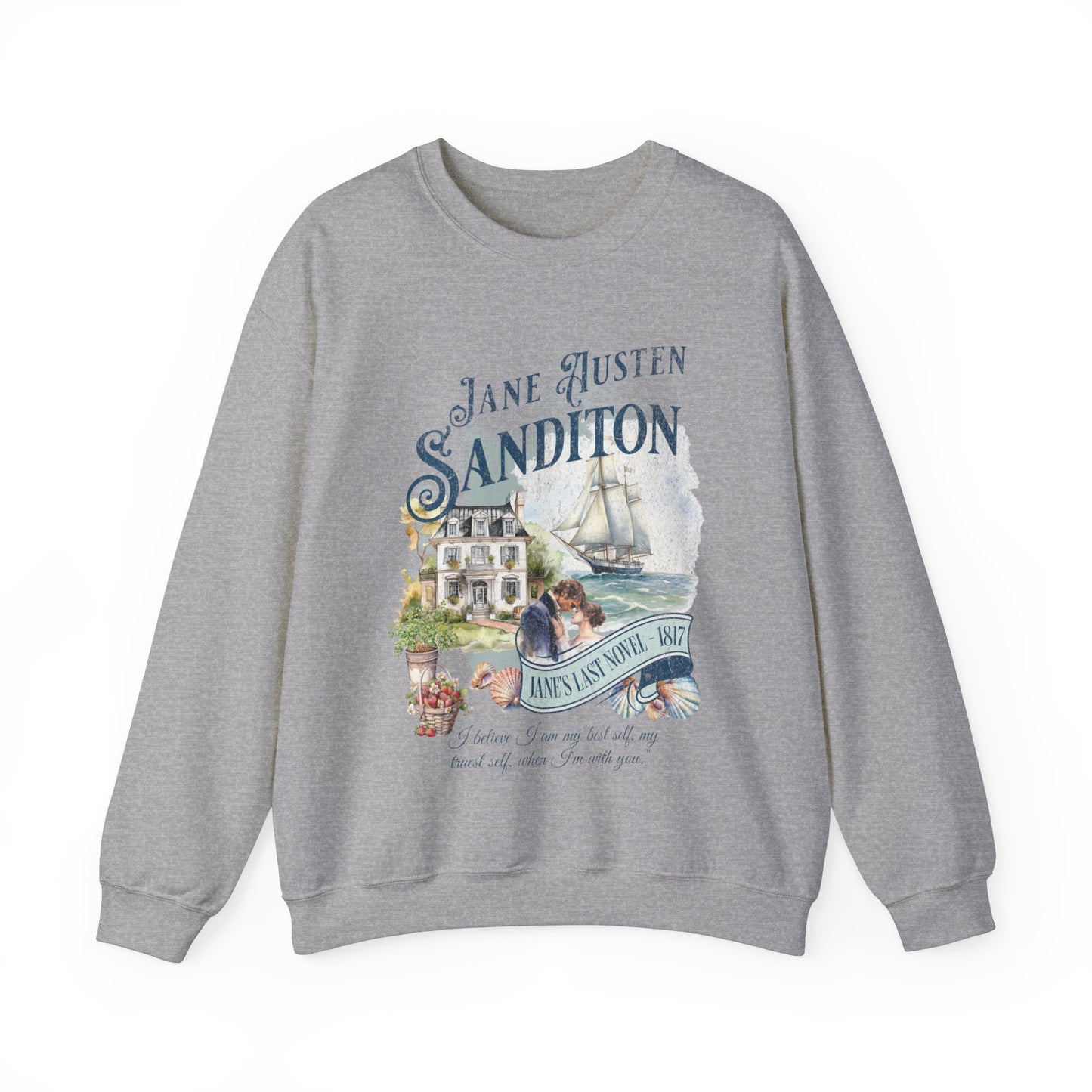 Jane Austen Sweatshirt, Sanditon Historical Romance, Bookish Literary Gift, Jane Austen Fan Art Shirt, Gift for Her, Gift for Readers, Sweatshirt Printify S Sport Grey