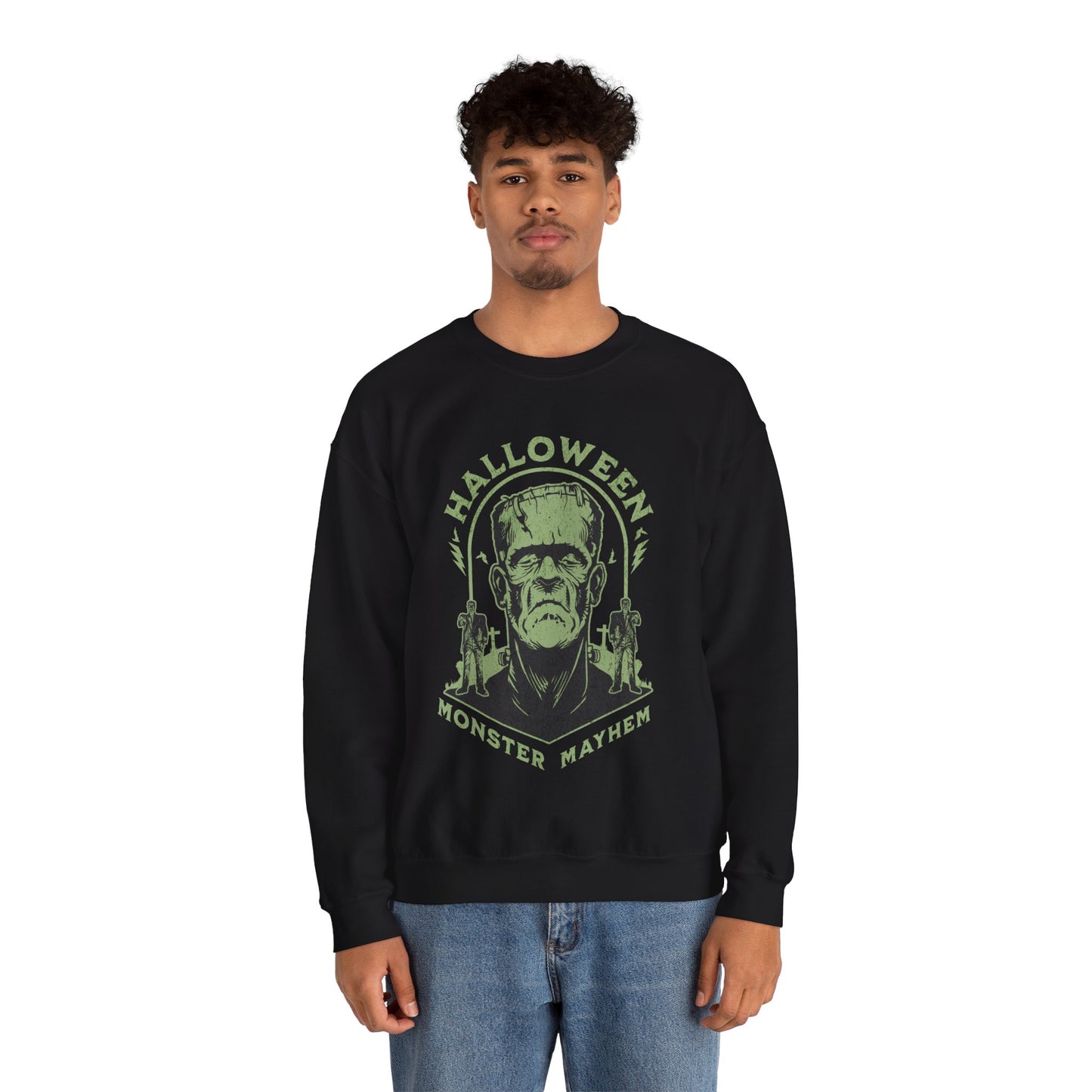 Vintage Halloween Frankenstein Monster Graphic Sweatshirt, Creepy Spooky Book Lover Gift, Horror Movie, Fall Festival Party Sweater. Sweatshirt Printify