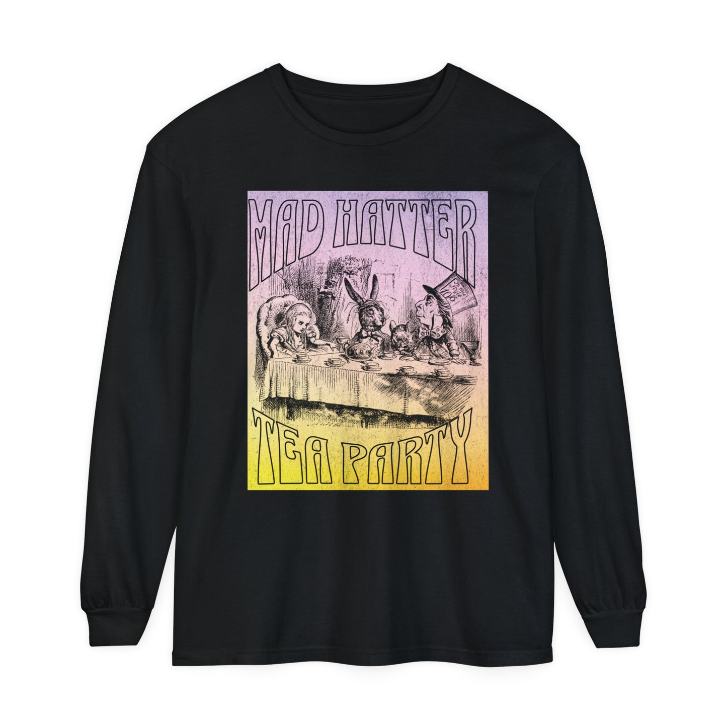 Retro Alice In Wonderland Long Sleeve Shirt, Lewis Carroll Whimsigoth Dark Academia TShirt, Mad Hatter's Tea Party Tee Bookish Booktok Gift Long-sleeve Printify Black S