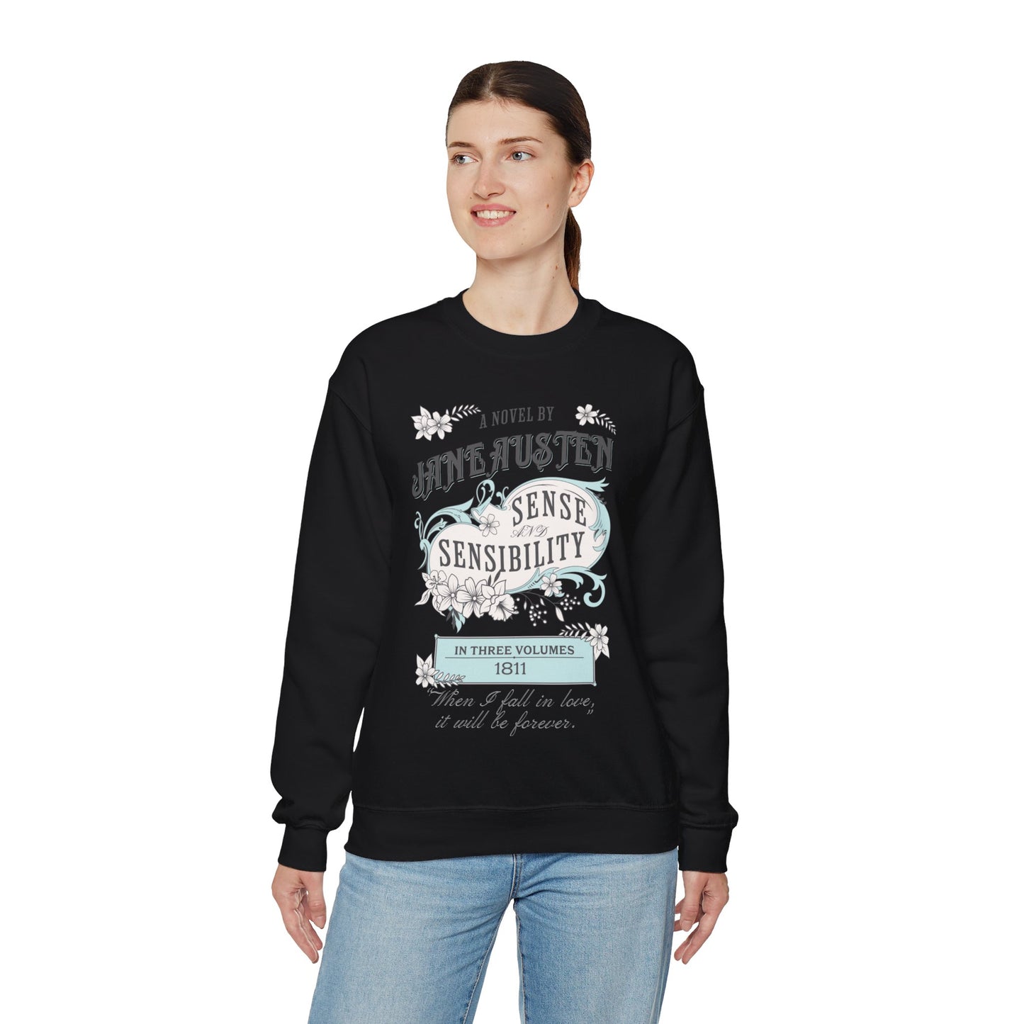 Jane Austen Sweatshirt, Sense & Sensibility Historical Romance Sweater, Bookish Literary Jane Austen Fan Art Gift, Gift for Her, Readers, Sweatshirt Printify