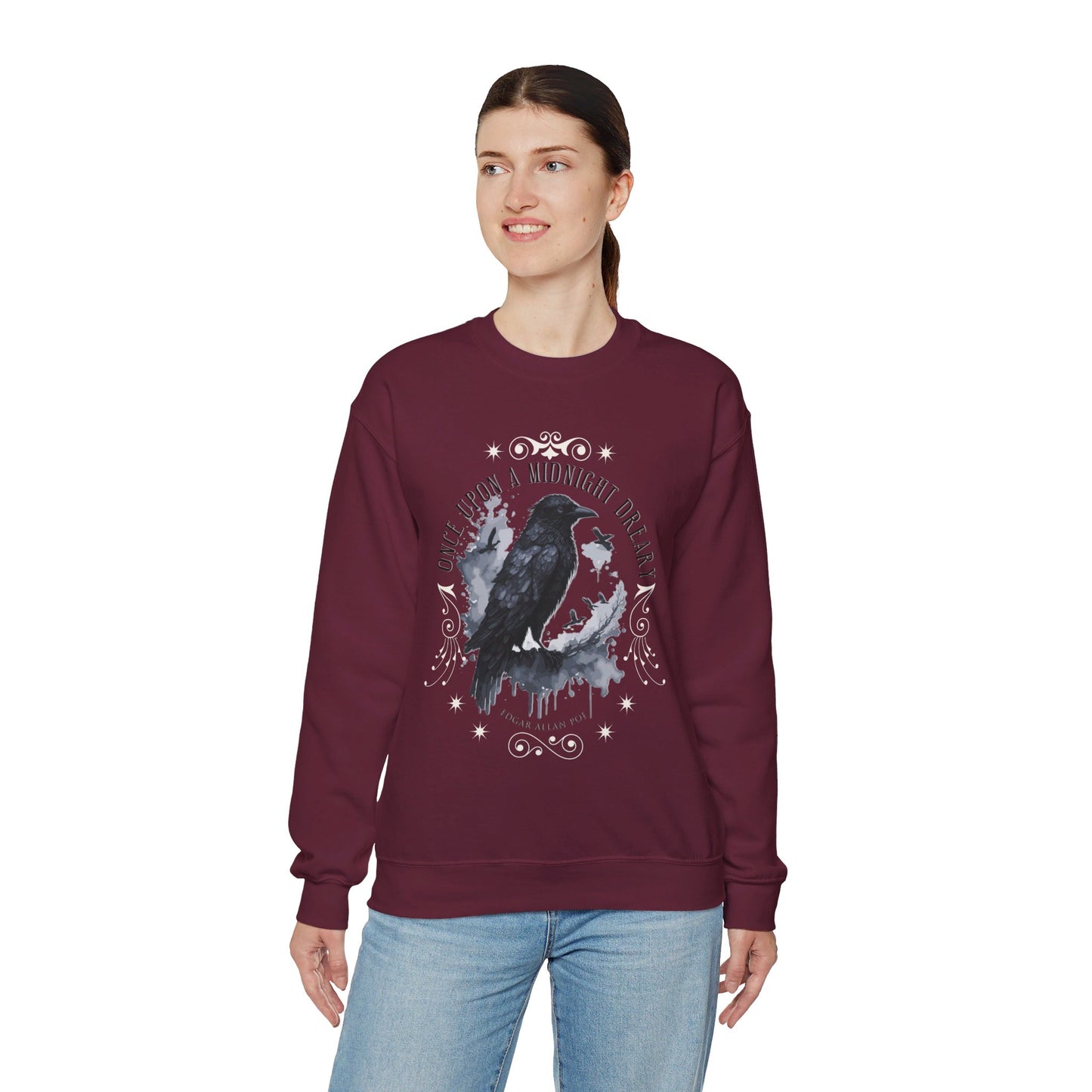Edgar Allan Poe, The Raven Sweatshirt, Poet, Poetry Lover Sweater, Book Lover, Haunting Gothic Gift, Light, Dark Academia, Horror Movie Top Sweatshirt Printify
