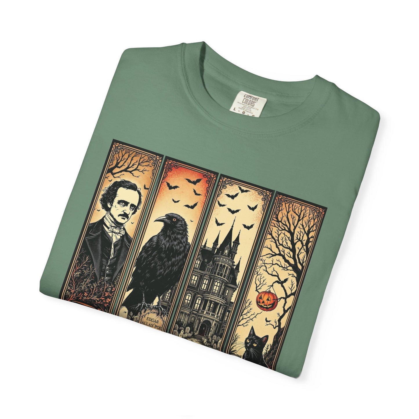 Edgar Allan Poe T-Shirt Gothic Graphic Tee The Raven Nevermore Quote Horror Literature Shirt Dark Academia Aesthetic Halloween Party Gift
