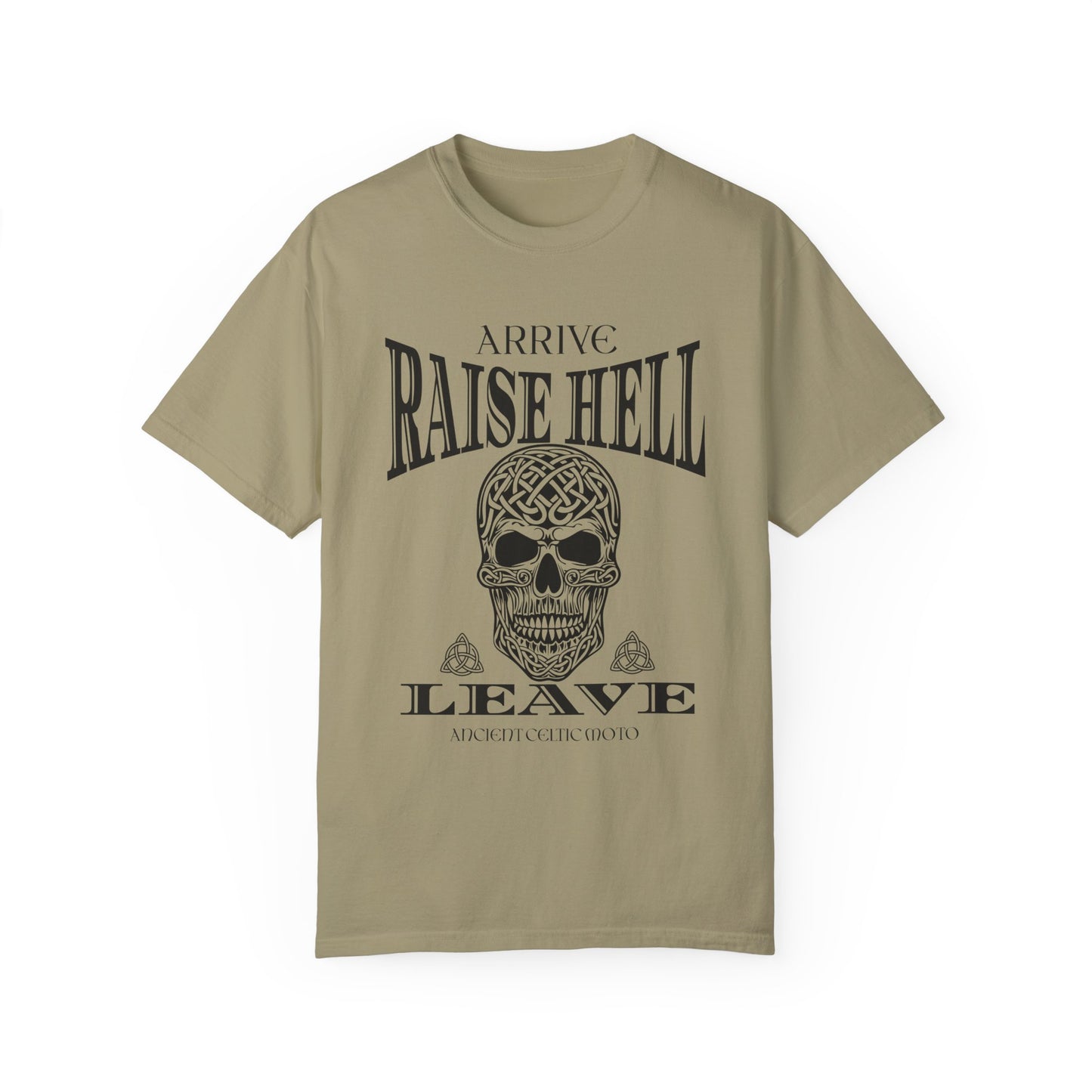 Renfaire Celtic Skull Design T-Shirt Raise Hell Celtic Moto Medieval Renaissance Comfortable Style Tee For Festivals And Music Events T-Shirt Printify Khaki S