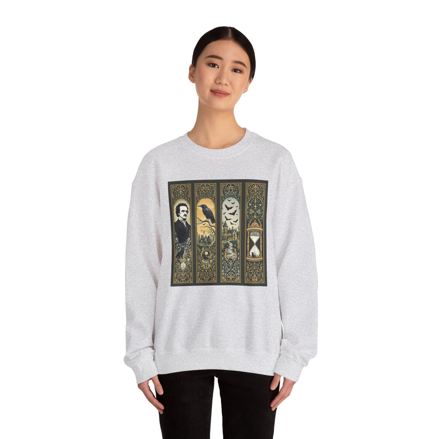 Edgar Allan Poe Sweatshirt The Raven Nevermore Gothic Horror Sweater Dark Academia Macabre Halloween Gift for Book Lovers Birthday Christmas Sweatshirt Printify