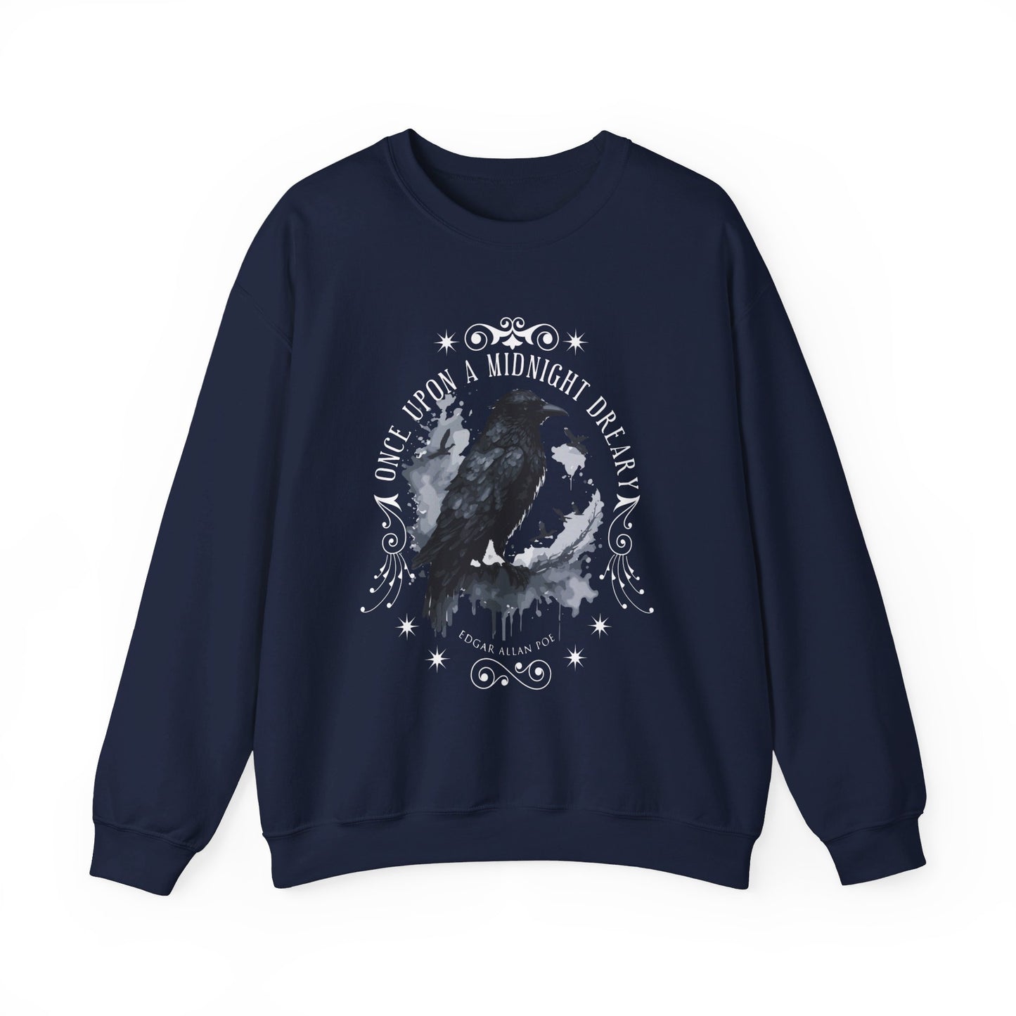 Edgar Allan Poe, The Raven Sweatshirt, Poet, Poetry Lover Sweater, Book Lover, Haunting Gothic Gift, Light, Dark Academia, Horror Movie Top Sweatshirt Printify S Navy