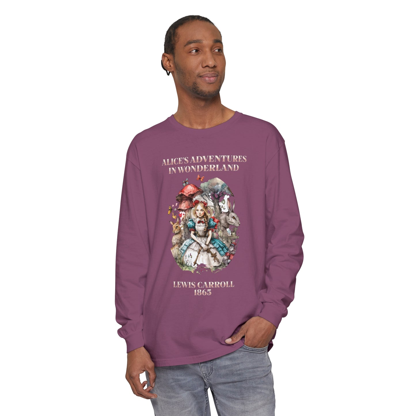 Alice in Wonderland Vintage Long Sleeve Shirt, Lewis Carroll Dark Academia TShirt, Mad Hatter Tea Party Queen of Hearts Bookish Booktok Gift Long-sleeve Printify