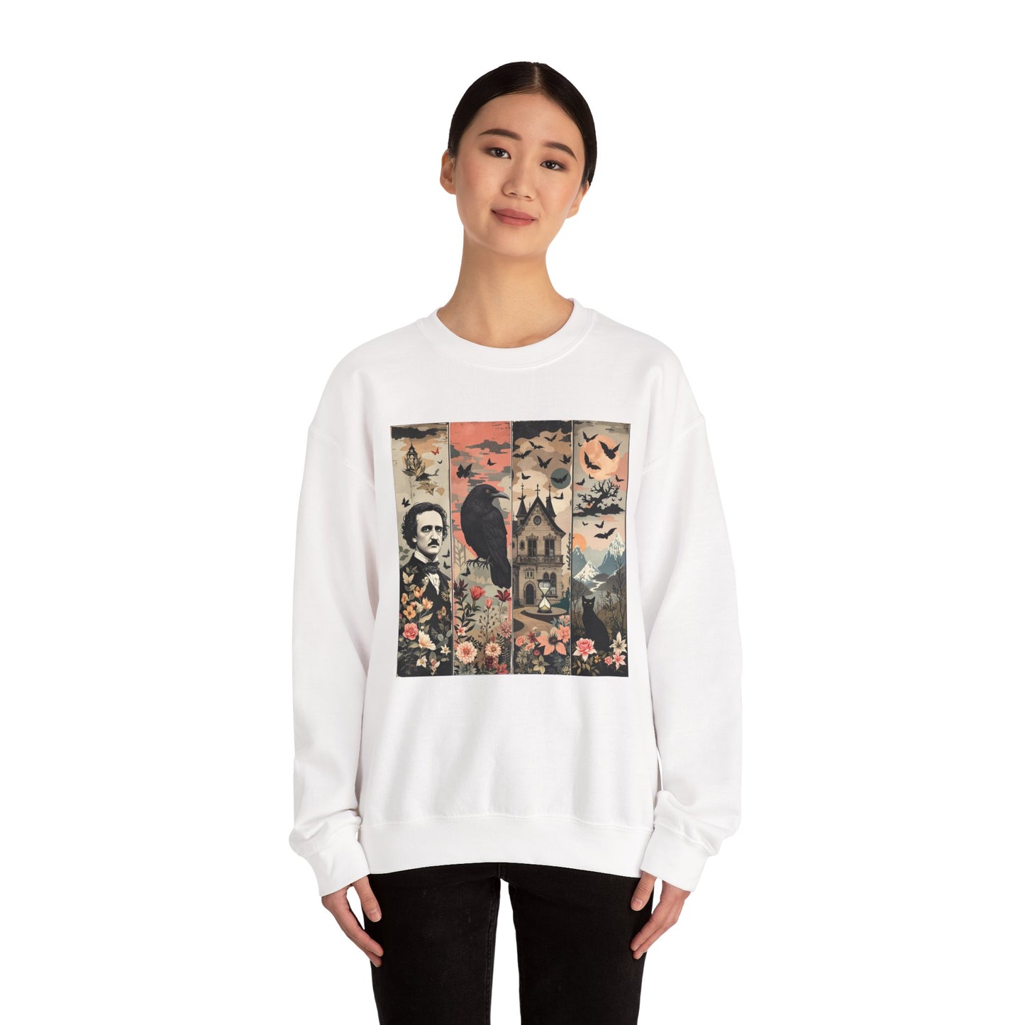 Edgar Allan Poe Sweatshirt The Raven Nevermore Gothic Horror Sweater Dark Academia Macabre Halloween Gift for Book Lovers Birthday Christmas Sweatshirt Printify