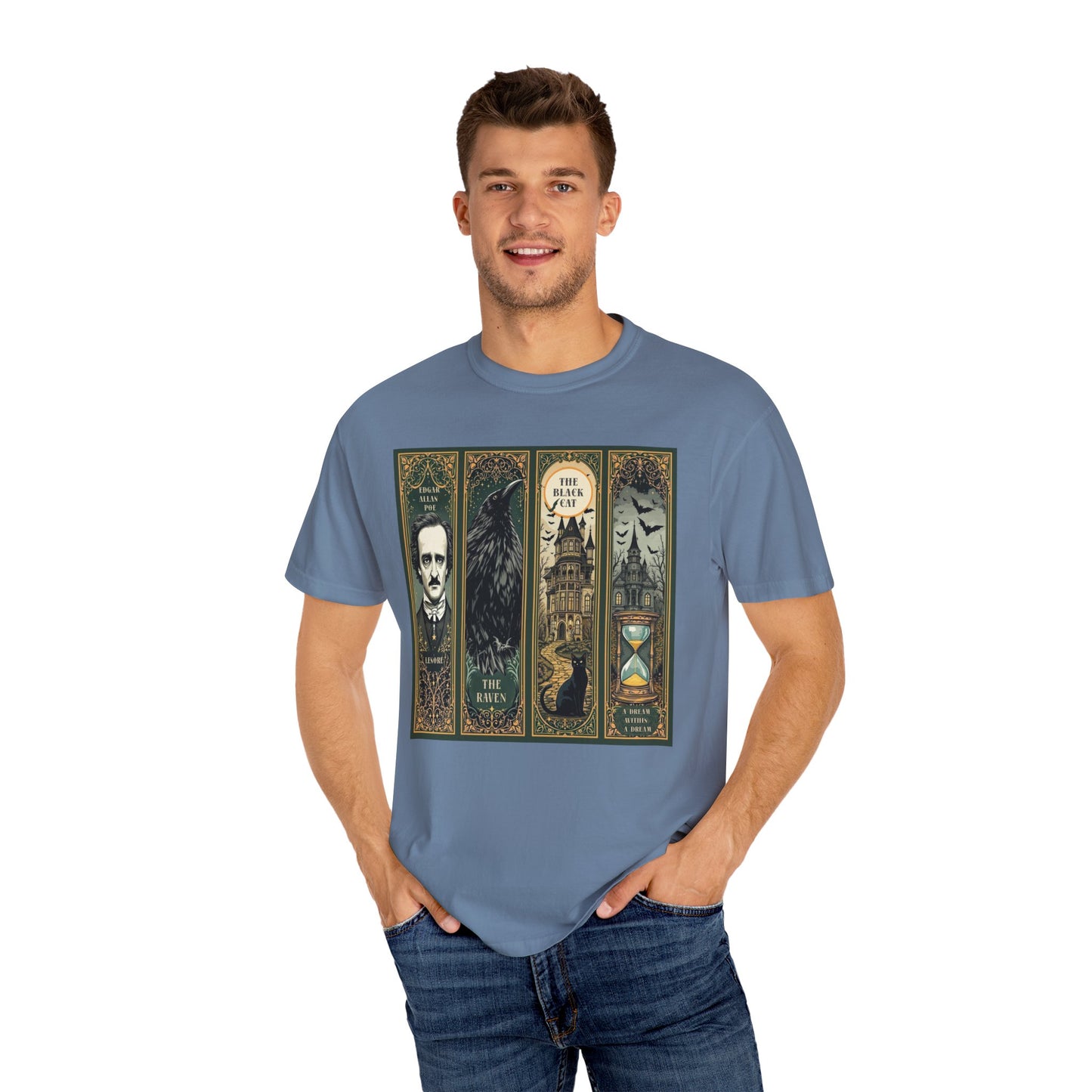 Edgar Allan Poe T-Shirt Gothic Graphic Tee The Raven Nevermore Quote Horror Literature Shirt Dark Academia Aesthetic Halloween Party Gift