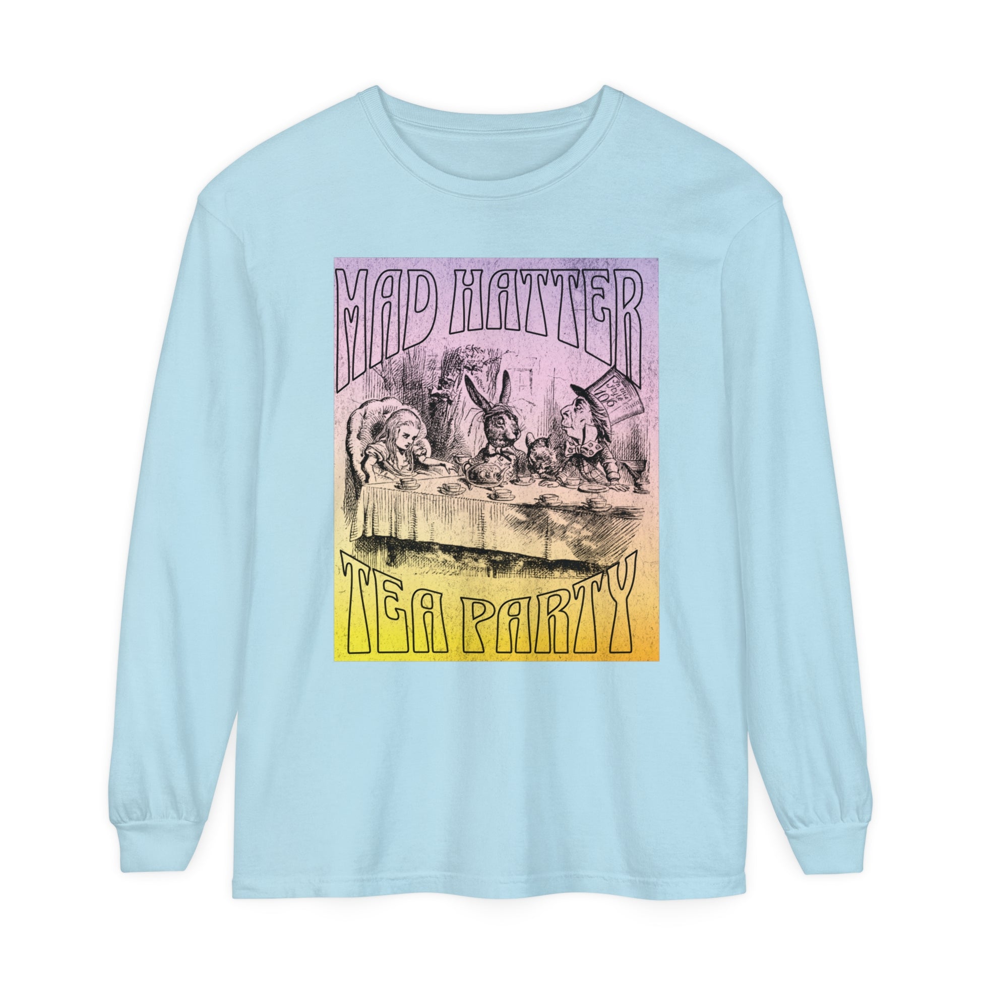 Retro Alice In Wonderland Long Sleeve Shirt, Lewis Carroll Whimsigoth Dark Academia TShirt, Mad Hatter's Tea Party Tee Bookish Booktok Gift Long-sleeve Printify Chambray S