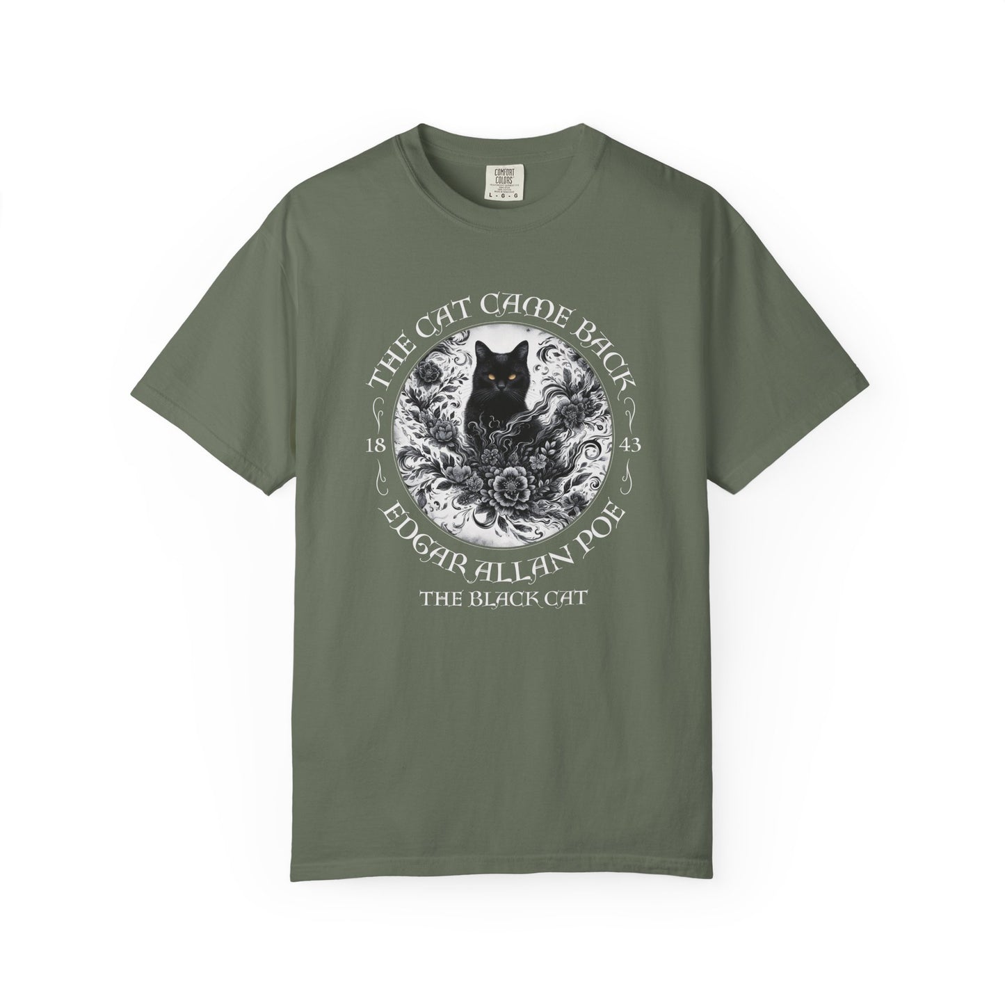 Gothic Cat TShirt Edgar Allan Poe The Black Cat Dark Academia Cottagecore Aesthetic Book Lover Gift Haunting Apparel Halloween Fall Tee T-Shirt Printify Moss S