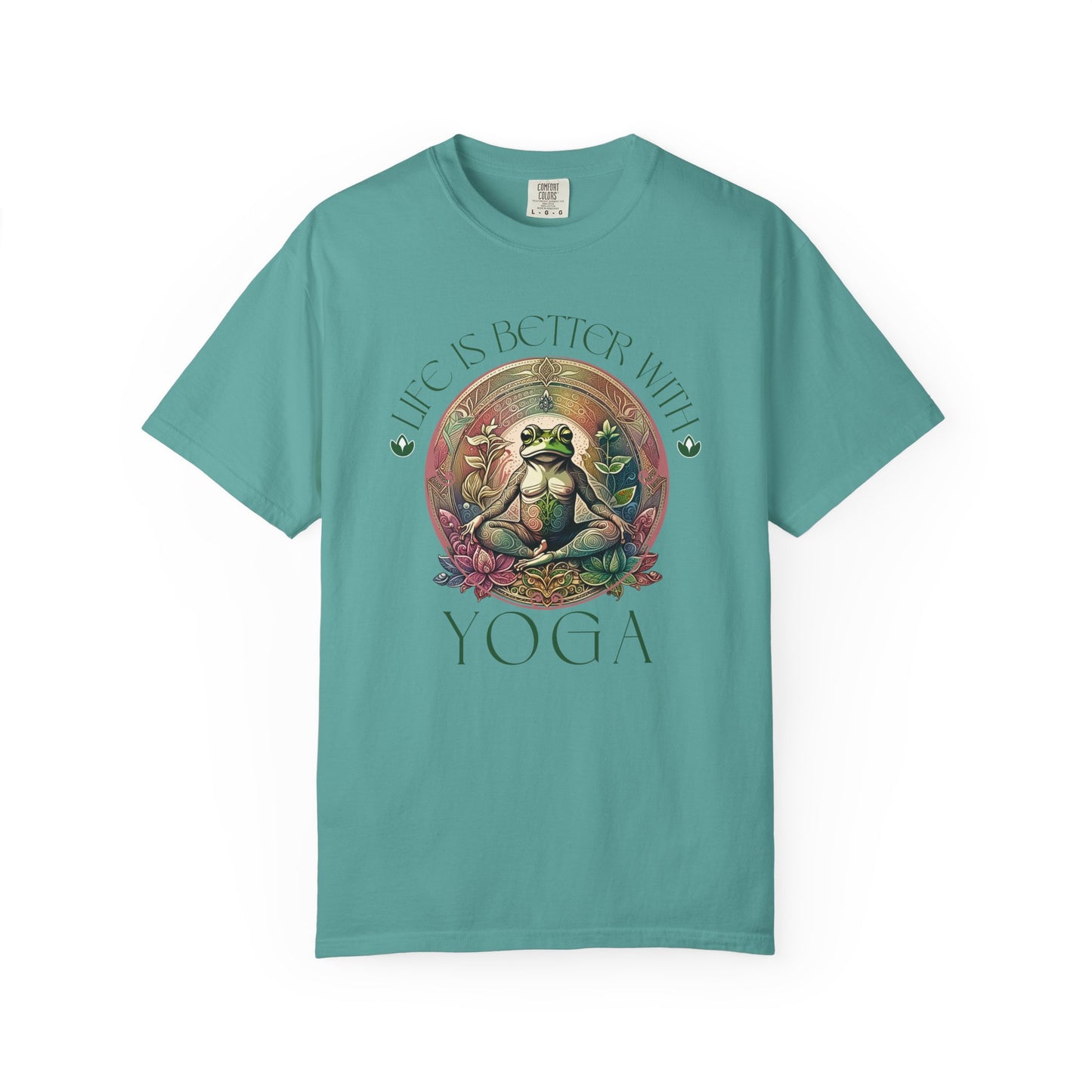 Green Yoga Frog Life Is Better With Yoga Unisex T-Shirt, Casual Wear, Highlander Fan Gift, T-Shirt Printify Seafoam S