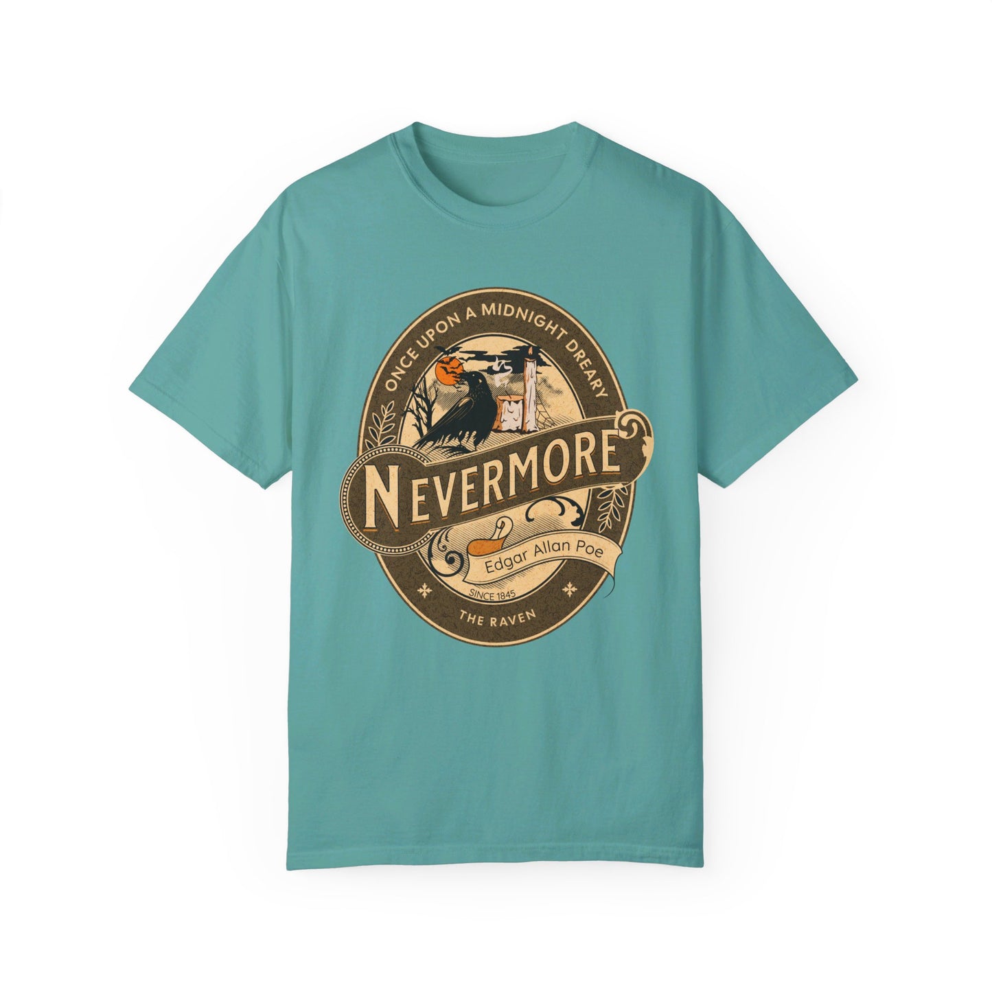 Edgar Allan Poe Shirt, Nevermore The Raven Tee, Book, Reading Lover Shirt, Halloween, Gothic, Light Academia Gifts, Comfort Colours TShirt T-Shirt Printify Seafoam S