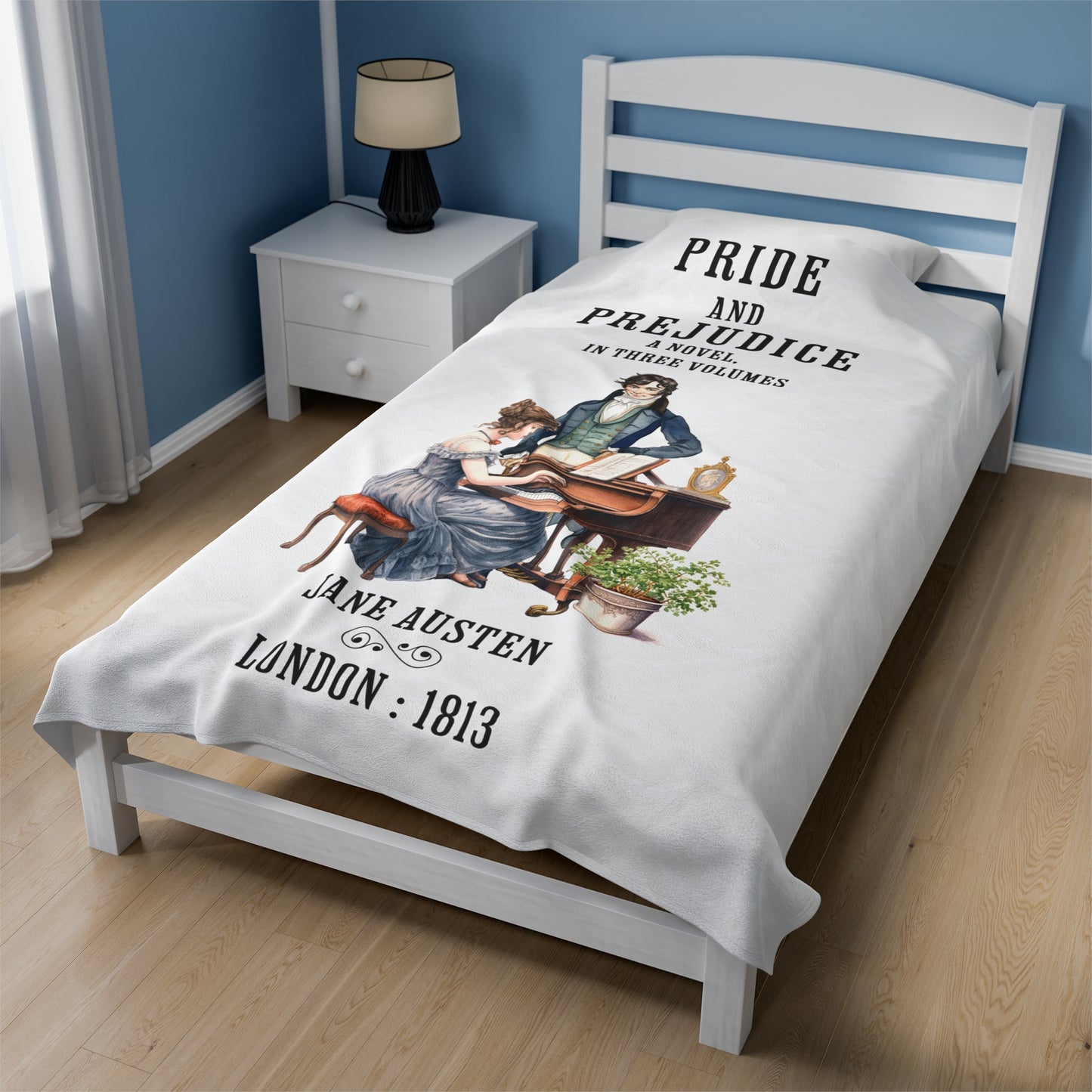 Jane Austen Plush Throw Blanket, Pride And Prejudice Historical Romance Gift, Bookish Literary Jane Austen Fan Art, Gift for Her, Bookclub All Over Prints Printify
