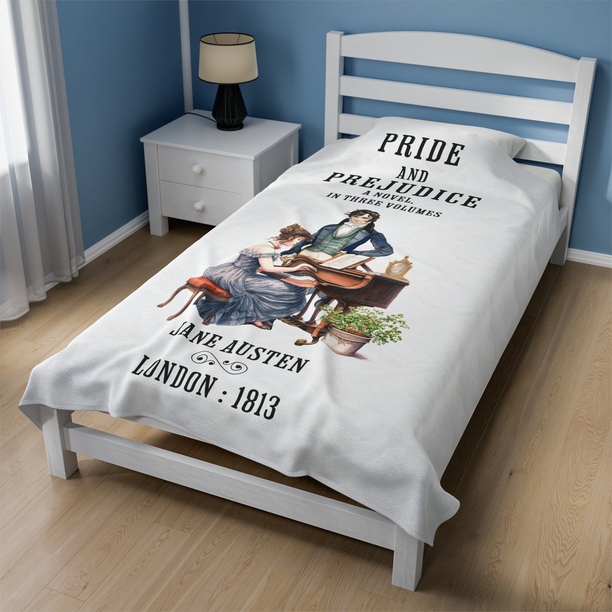 Jane Austen Plush Throw Blanket, Pride And Prejudice Historical Romance Gift, Bookish Literary Jane Austen Fan Art, Gift for Her, Bookclub All Over Prints Printify