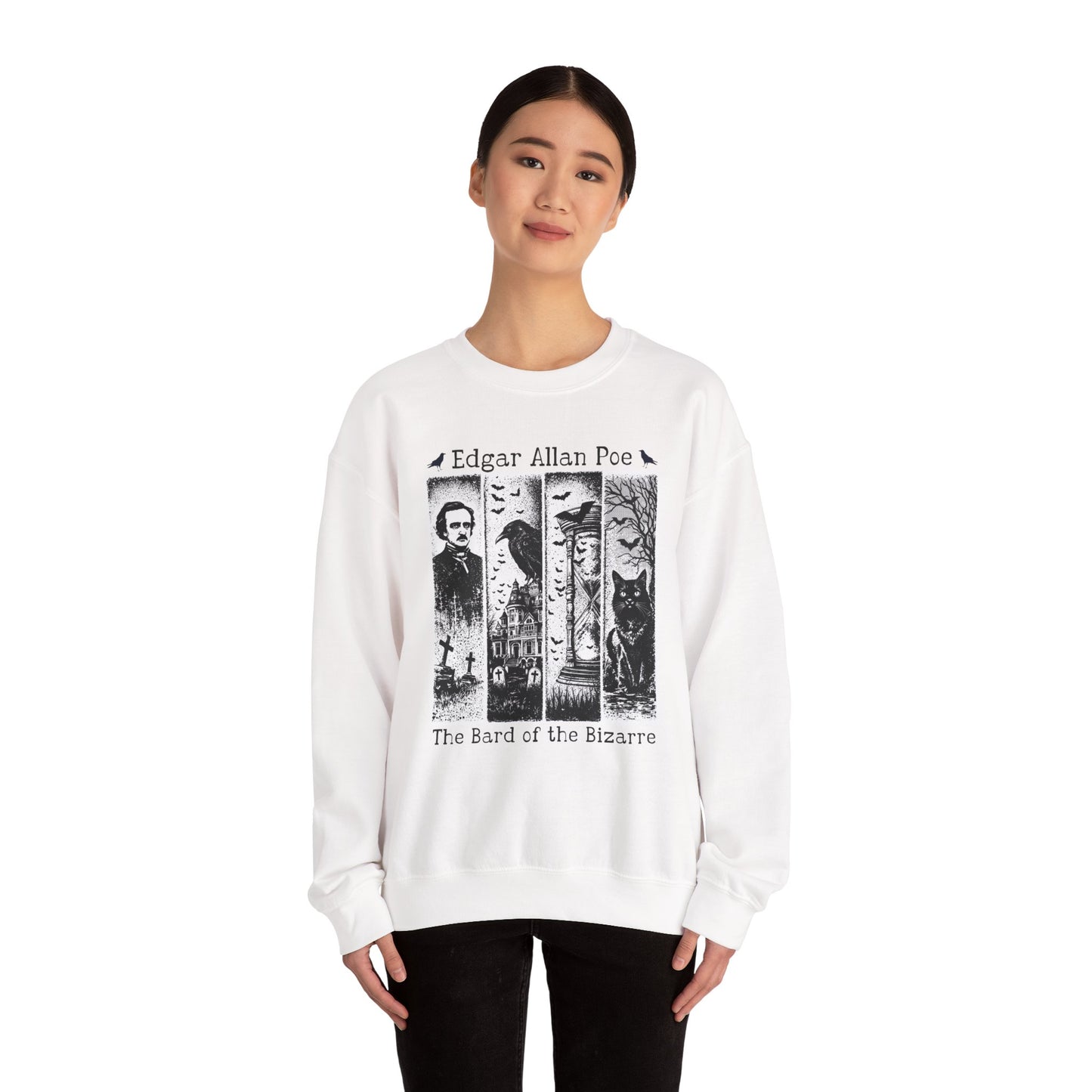 Edgar Allan Poe Sweatshirt The Raven Nevermore Gothic Horror Sweater Dark Academia Macabre Halloween Gift for Book Lovers Birthday Christmas Sweatshirt Printify