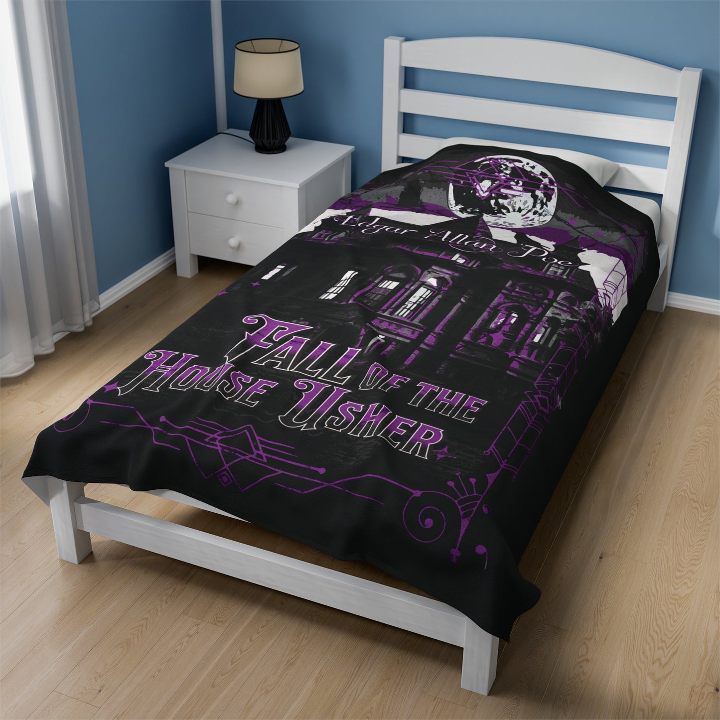Edgar Allan Poe, The Fall Of The House Of Usher Throw Blanket, Book Lover Reading Blanket, Gothic Dark Academia, Horror Movie Watching Plush All Over Prints Printify