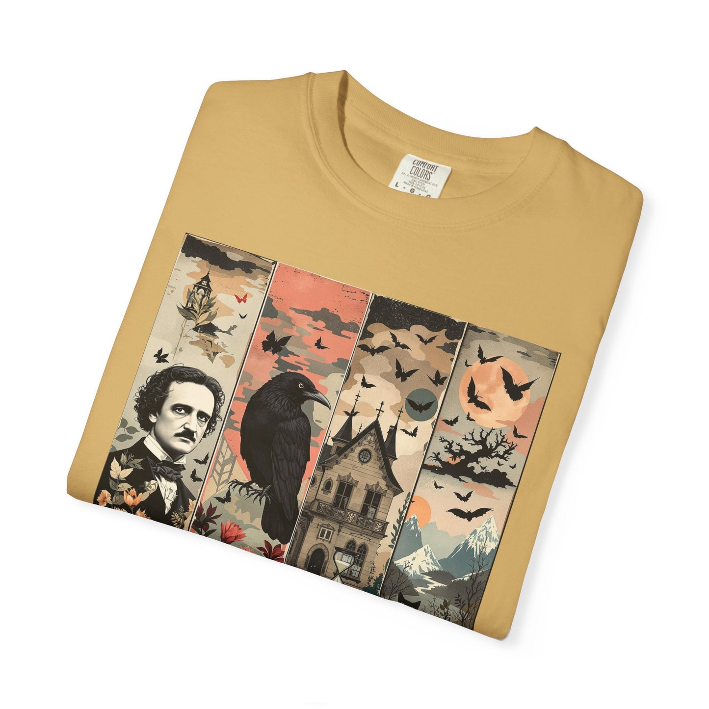 Edgar Allan Poe T-Shirt Gothic Graphic Tee The Raven Nevermore Quote Horror Literature Shirt Dark Academia Aesthetic Halloween Party Gift