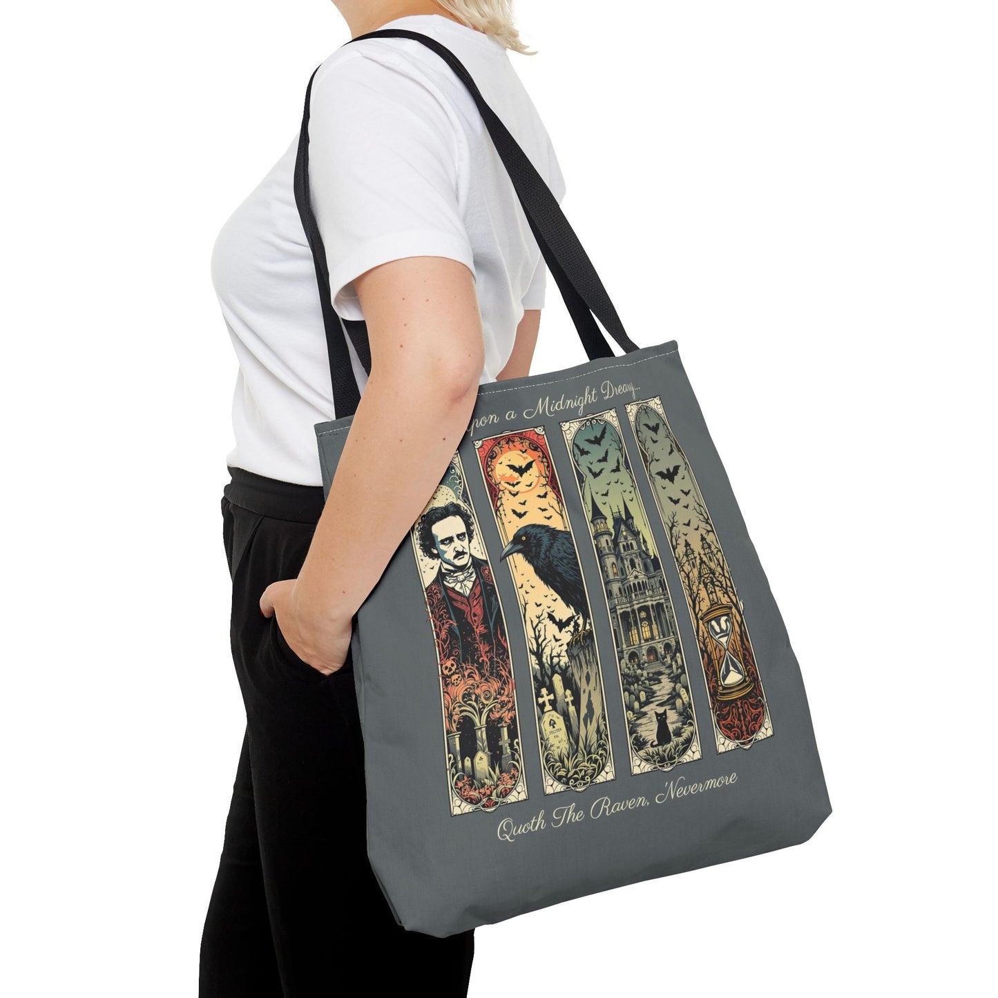 Edgar Allan Poe Tote Bag Gothic Literary Gift for Book Lover Dark Academia Macabre Accessory Halloween Tote Fall School Bag for Poetember Bags Printify