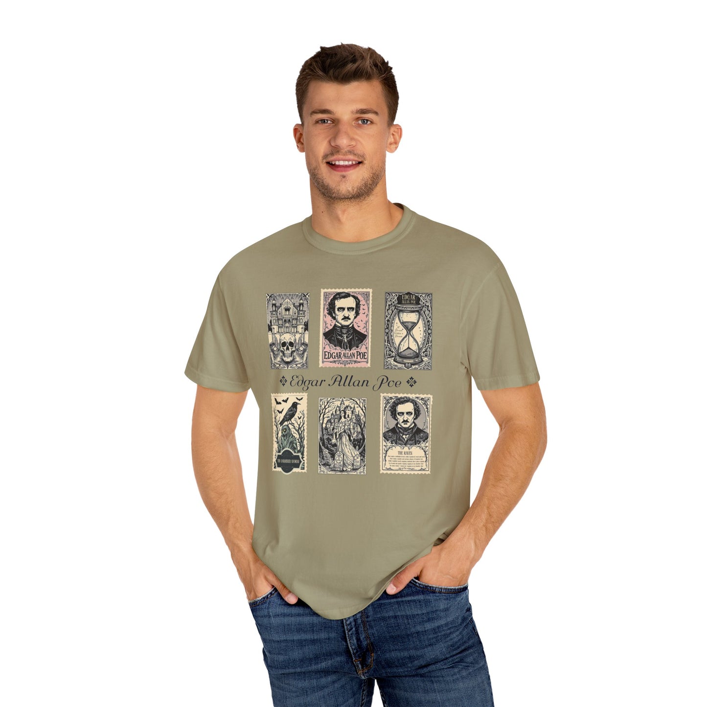 Edgar Allan Poe T-Shirt Gothic Graphic Tee The Raven Nevermore Quote Horror Literature Shirt Dark Academia Aesthetic Halloween Party Gift
