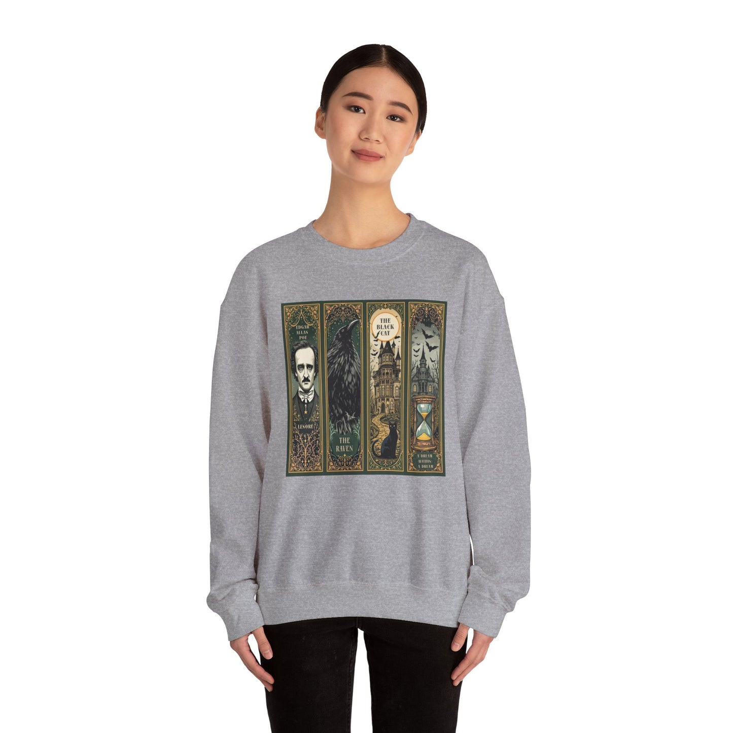 Edgar Allan Poe Sweatshirt The Raven Nevermore Gothic Horror Sweater Dark Academia Macabre Halloween Gift for Book Lovers Birthday Christmas