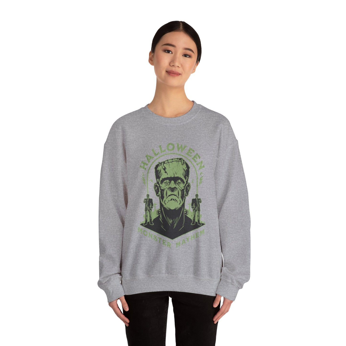 Vintage Halloween Frankenstein Monster Graphic Sweatshirt, Creepy Spooky Book Lover Gift, Horror Movie, Fall Festival Party Sweater. Sweatshirt Printify