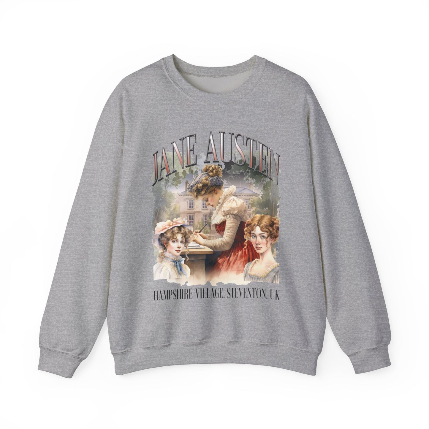 Retro Jane Austen Unisex Heavy Blend™ Crewneck Sweatshirt Sweatshirt Printify S Sport Grey