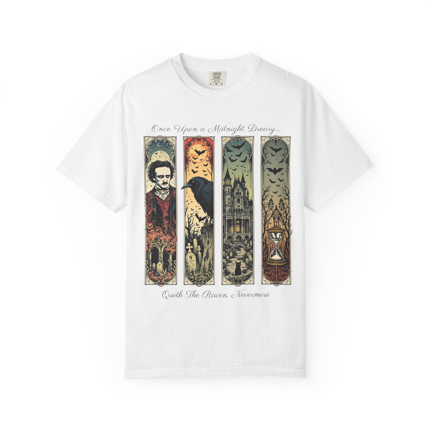 Edgar Allan Poe T-Shirt Gothic Graphic Tee The Raven Nevermore Quote Horror Literature Shirt Dark Academia Aesthetic Halloween Party Gift T-Shirt Printify White S