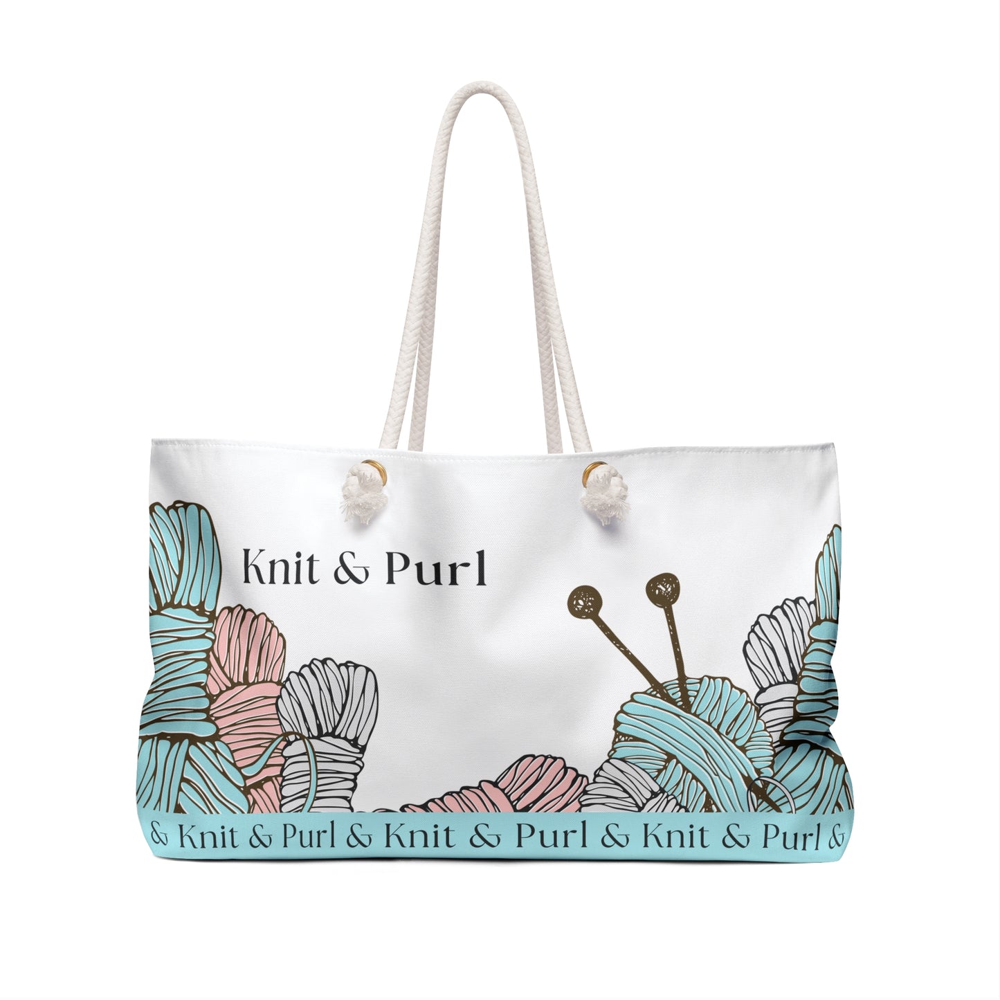 Knit & Purl Weekender Bag or Duffle Bag, Crafter Bag, Yarn Storage Bag, Knitting Project Bag, Crochet Project Bag, Craft Project Tote Bag Bags Printify