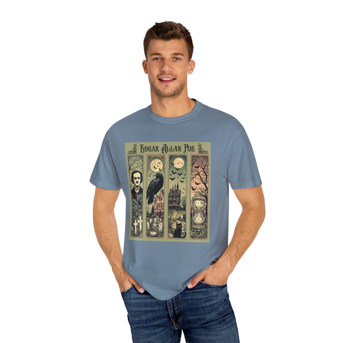Edgar Allan Poe T-Shirt Gothic Graphic Tee The Raven Nevermore Quote Horror Literature Shirt Dark Academia Aesthetic Halloween Party Gift