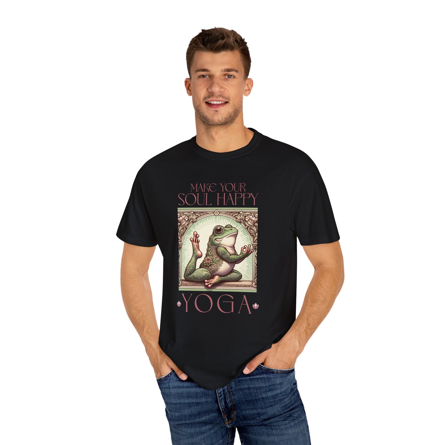 Yoga Frog Make Your Soul Happy Pink Unisex T-Shirt, Casual Wear, Highlander Fan Gift, Comfortable Graphic Tee