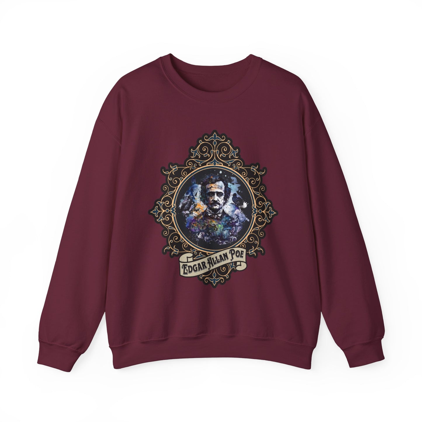Edgar Allan Poe, Poet, Poetry Lover Sweatshirt, Book Lover, Halloween, Haunting Gothic Gift, Light, Dark Academia, Horror Movie Sweater Sweatshirt Printify S Maroon