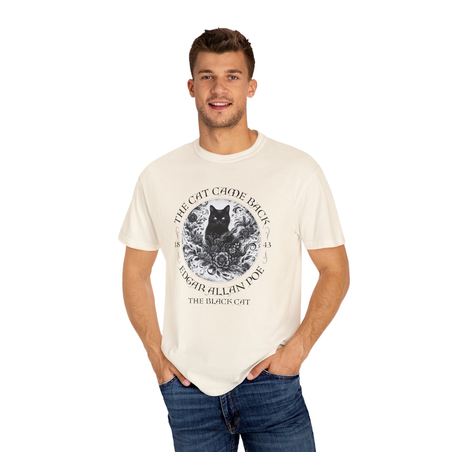 Gothic Cat TShirt Edgar Allan Poe The Black Cat Dark Academia Cottagecore Aesthetic Book Lover Gift Haunting Apparel Halloween Fall Tee T-Shirt Printify