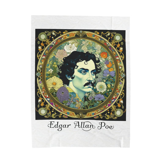 Edgar Allan Poe, Vintage Mucha Floral Throw Blanket, Book Lover Reading, Movie Watching Soft Blanket, Gothic Light, Dark Academia, Fairycore All Over Prints Printify 60" × 80"