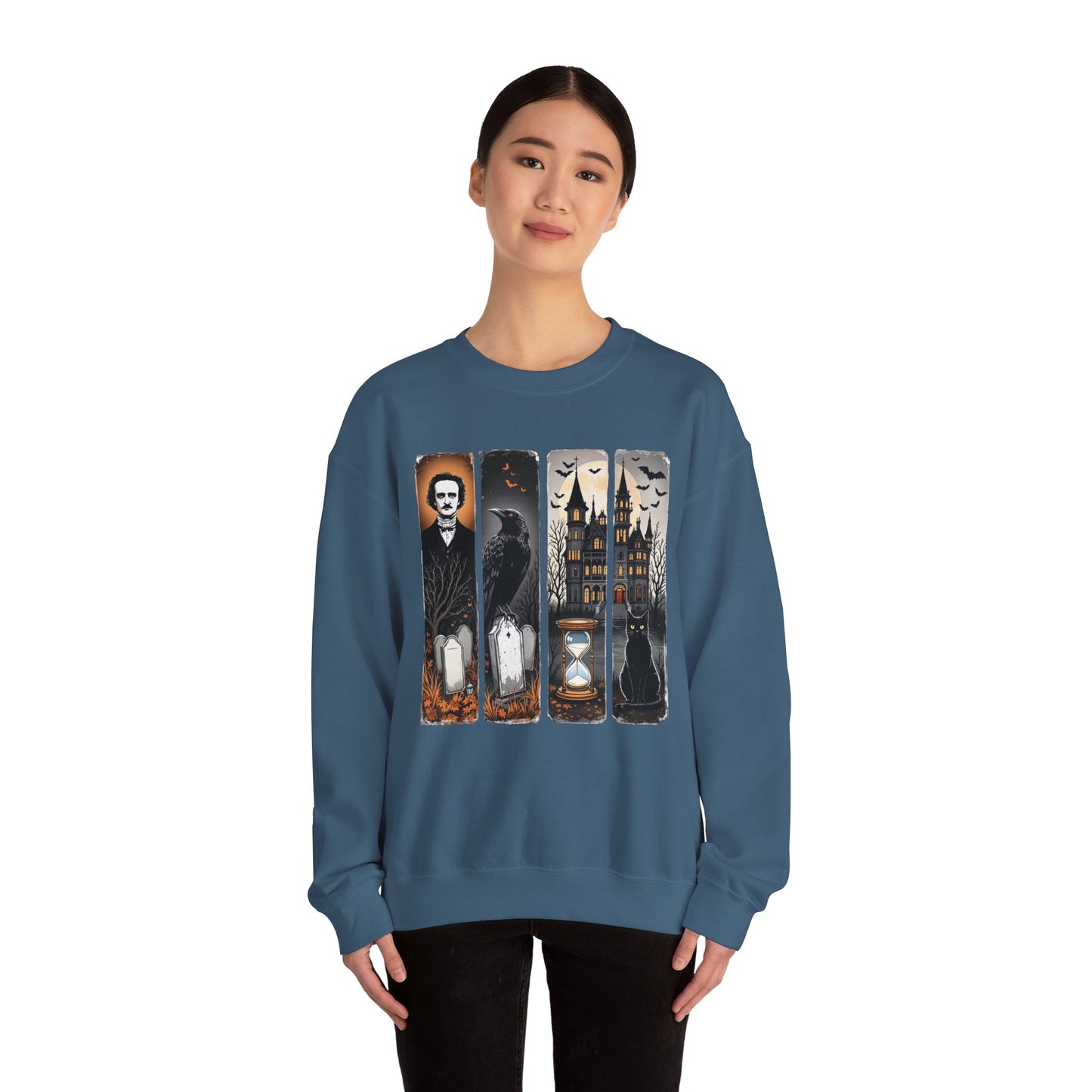 Edgar Allan Poe Sweatshirt The Raven Nevermore Gothic Horror Sweater Dark Academia Macabre Halloween Gift for Book Lovers Birthday Christmas