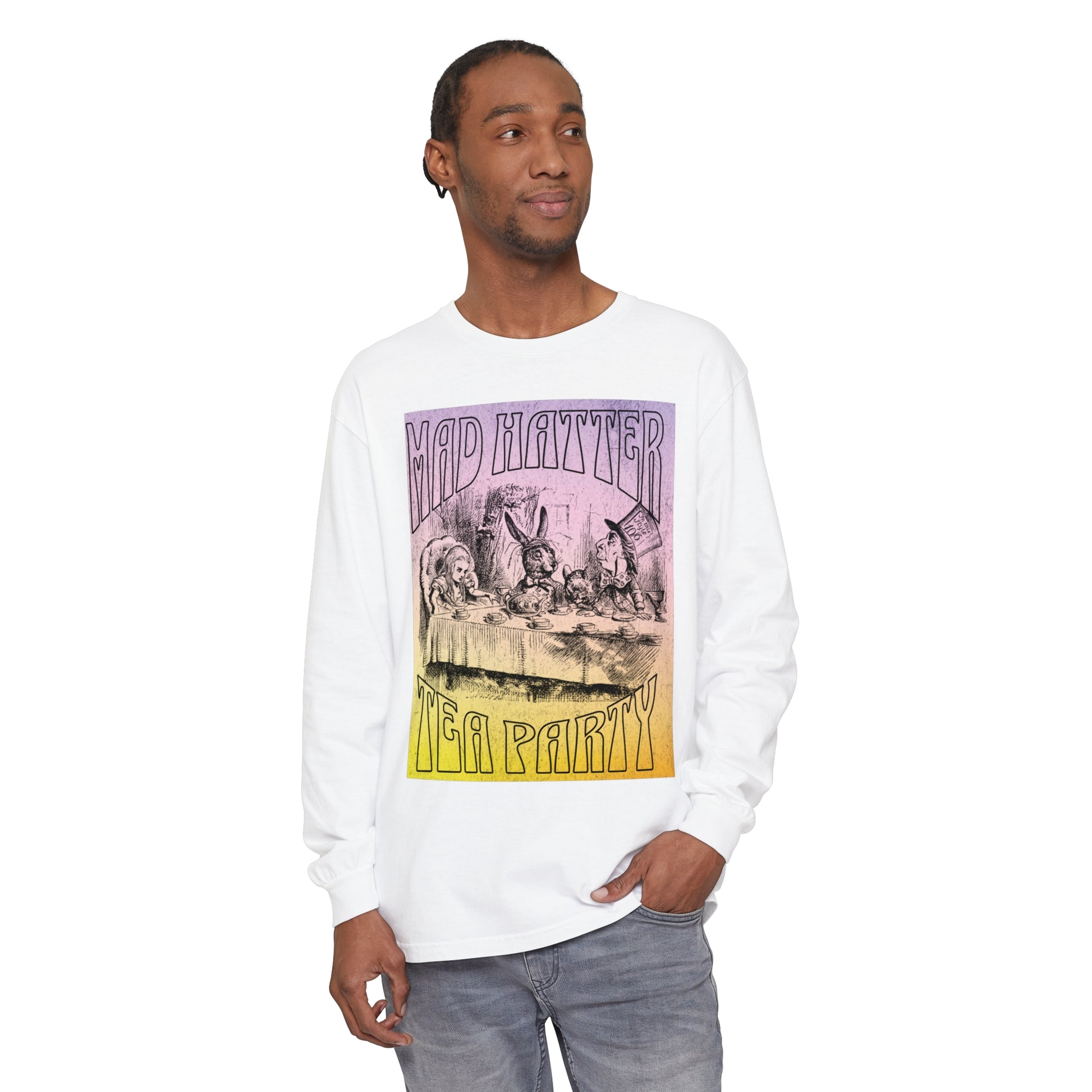 Retro Alice In Wonderland Long Sleeve Shirt, Lewis Carroll Whimsigoth Dark Academia TShirt, Mad Hatter's Tea Party Tee Bookish Booktok Gift Long-sleeve Printify