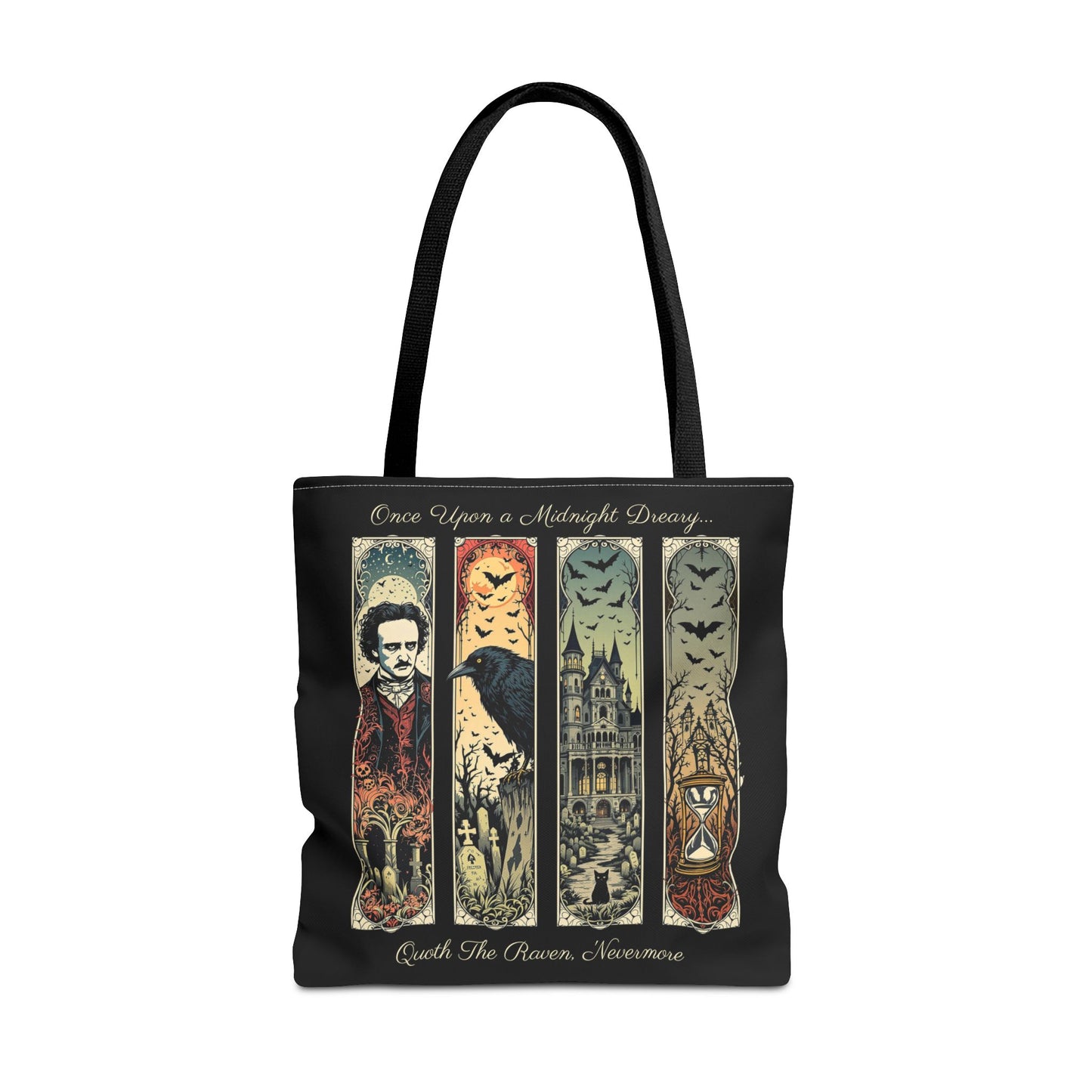 Edgar Allan Poe Tote Bag Gothic Literary Gift for Book Lover Dark Academia Macabre Accessory Halloween Tote Fall School Bag for Poetember Bags Printify 18" × 18'' Black