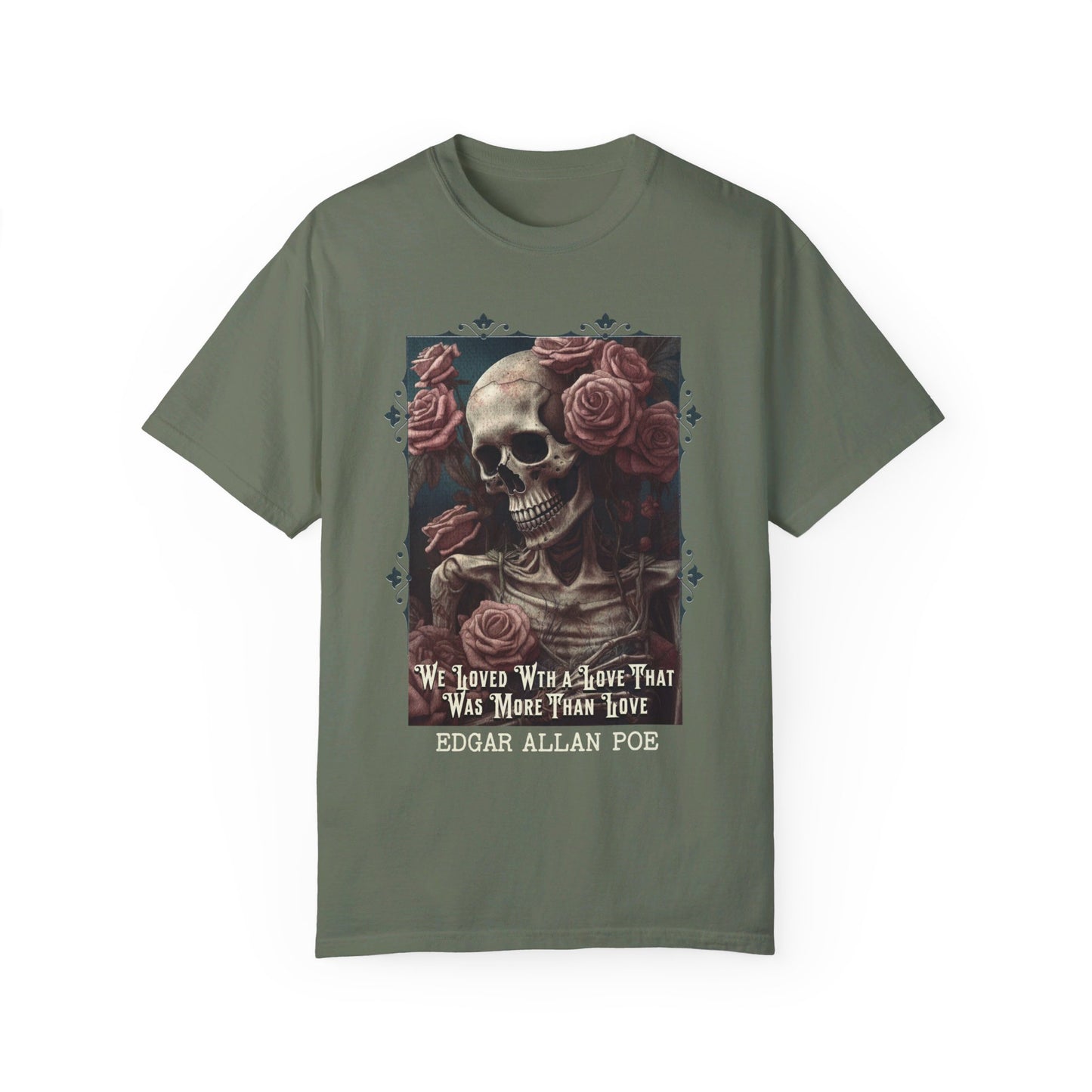 Edgar Allan Poe T-Shirt, Annabel-Lee Novel Vintage Book, Reading Lover Shirt, Halloween, Gothic, Light Academia Gift, Comfort Colours TShirt T-Shirt Printify Moss S