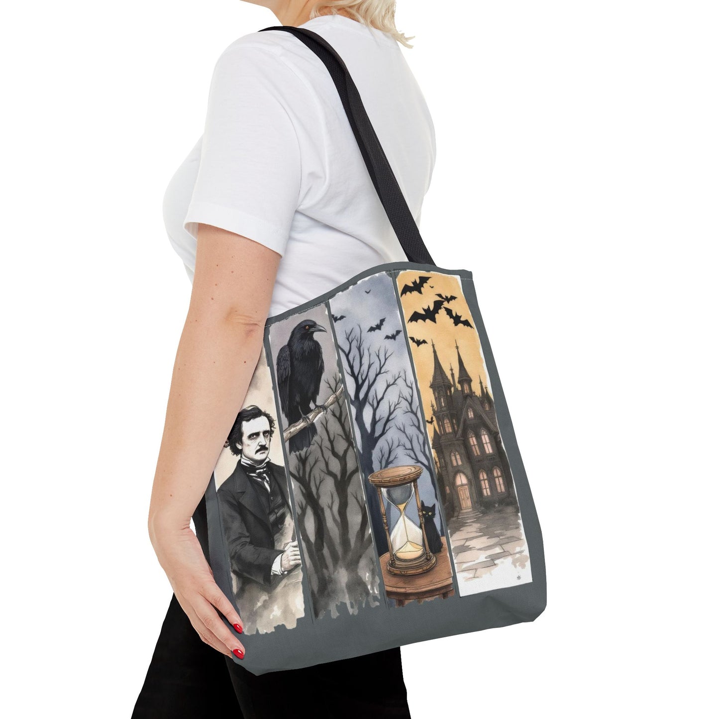 Edgar Allan Poe Tote Bag Gothic Literary Gift for Book Lover Dark Academia Macabre Accessory Halloween Tote Fall School Bag for Poetember Bags Printify