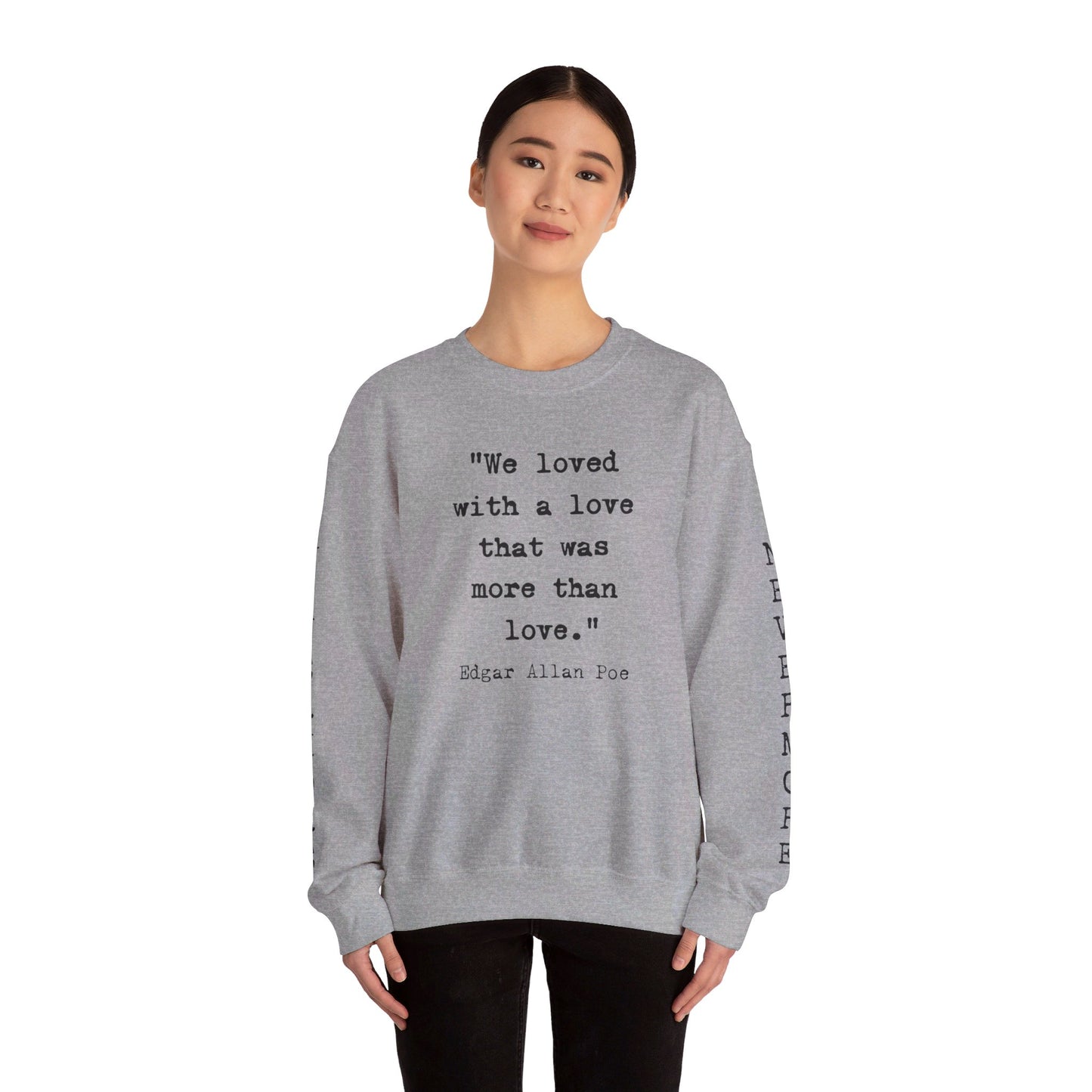 Edgar Allan Poe Sleeve Print Vintage Raven Poem Sweatshirt, Poetry Book Lover Sweater, Haunting Gothic Gift, Light, Dark Academia, Nevermore Sweatshirt Printify